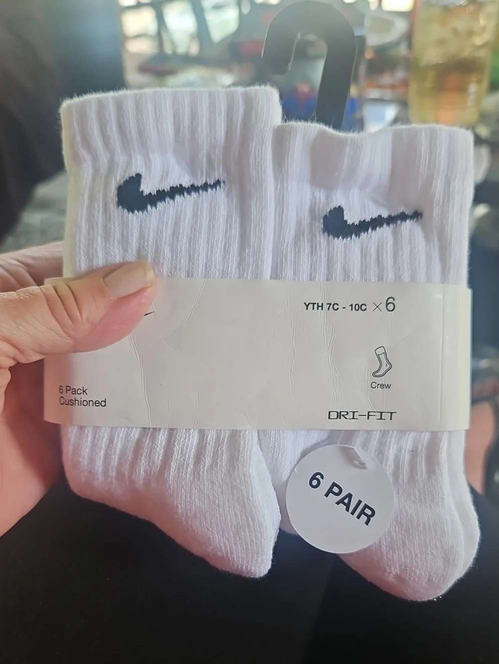 Nike White Crew Athletic Socks with Black Swoosh - 6 Pair - Youth xxs